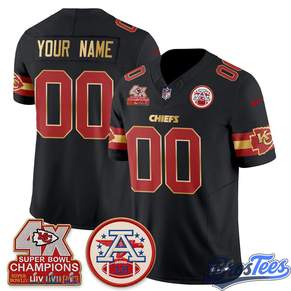 Kansas City Chiefs 4X Champs Gold Edition Vapor Custom Jersey - Stitched