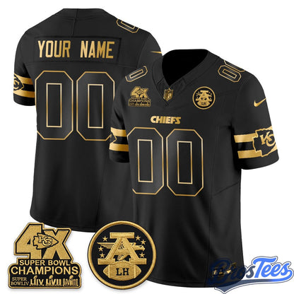 Kansas City Chiefs 4X Champs Gold Edition Vapor Custom Jersey - Stitched