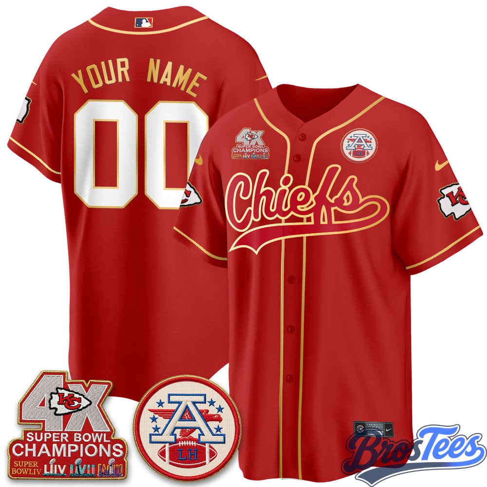 Kansas City Chiefs 4X Champs Gold Trim Edition Vapor Custom Baseball Jersey - Stitched
