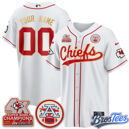 Kansas City Chiefs 4X Champs Gold Trim Edition Vapor Custom Baseball Jersey - Stitched