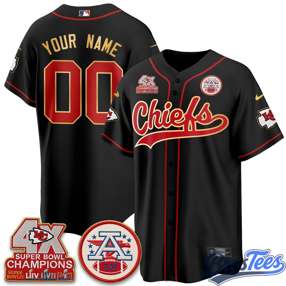 Kansas City Chiefs 4X Champs Gold Trim Edition Vapor Custom Baseball Jersey - Stitched