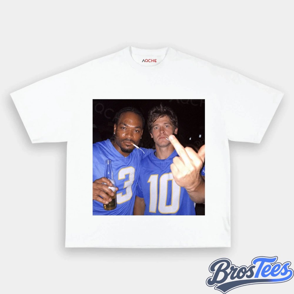 Los Angeles Chargers Derwin James Jr. & Justin Herbert Drinking & Middle Finger Tee