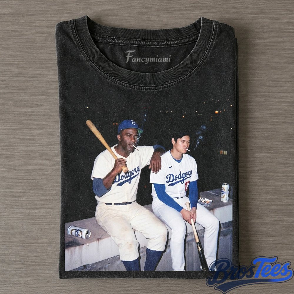 Los Angeles Dodgers Jackie Robinson and Shohei Ohtani Smoking Tee
