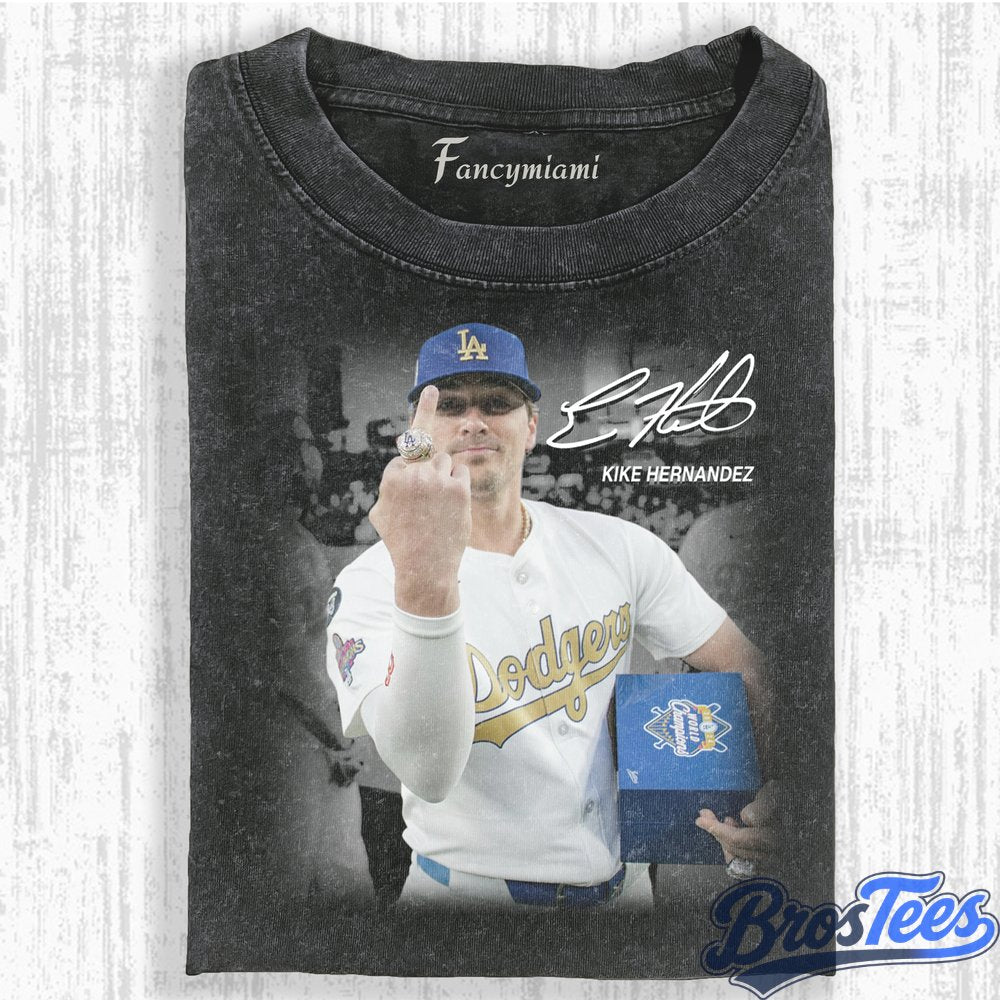 Los Angeles Dodgers Kike Hernandez World Series Ring Middle Finger Tee