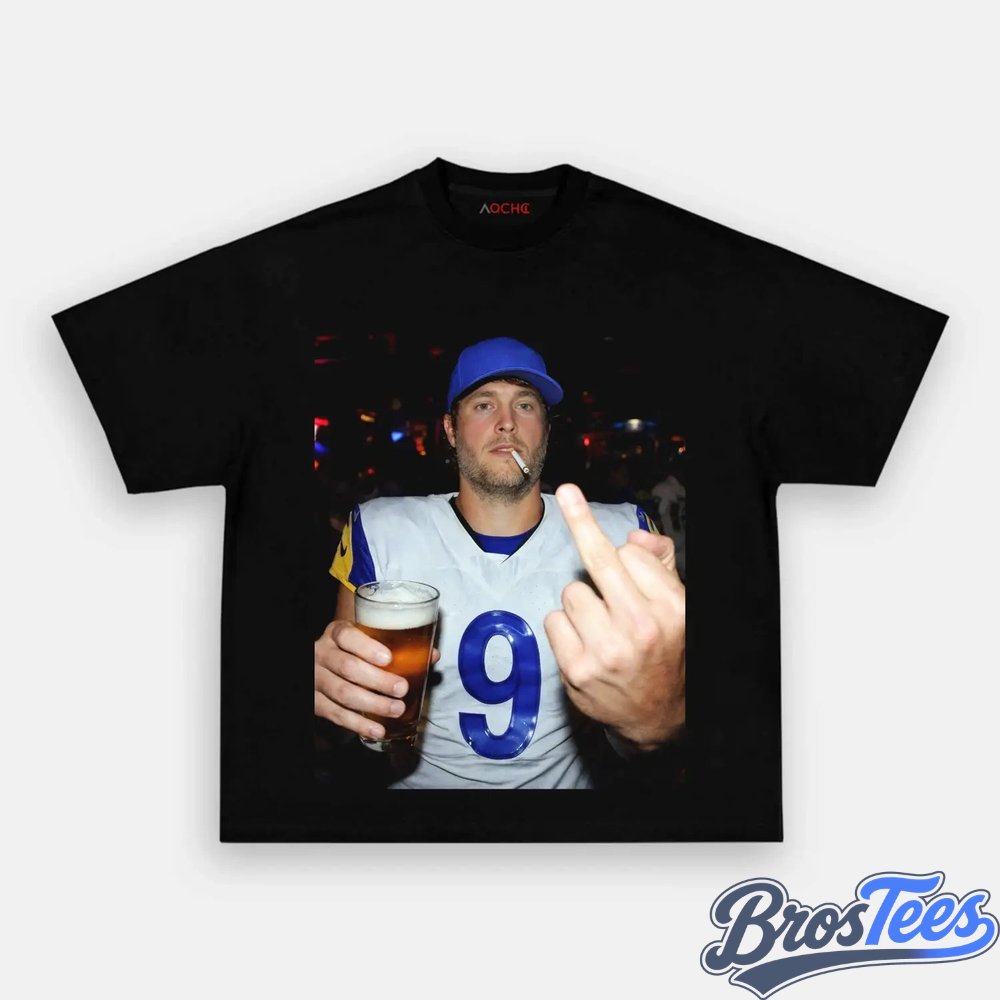 Los Angeles Rams Matthew Stafford Drinking & Middle Finger Tee
