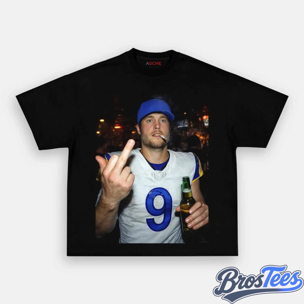 Los Angeles Rams Matthew Stafford Drinking & Middle Finger Tee