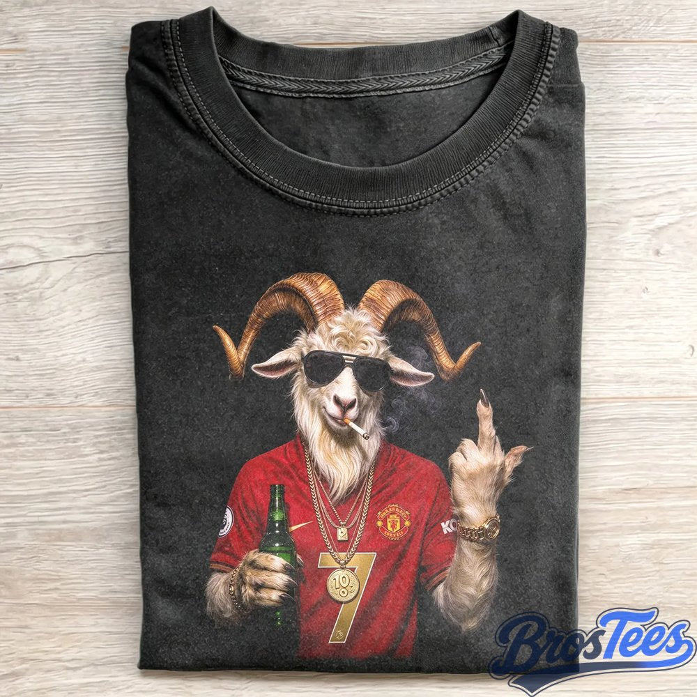Manchester United No. 7 Middle Finger Goat Funny Soccer Meme Tee