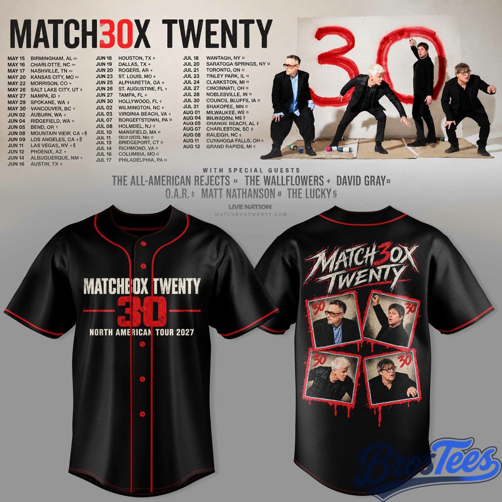 Matchbox Twenty 30 North American Tour 2027 Baseball Jersey