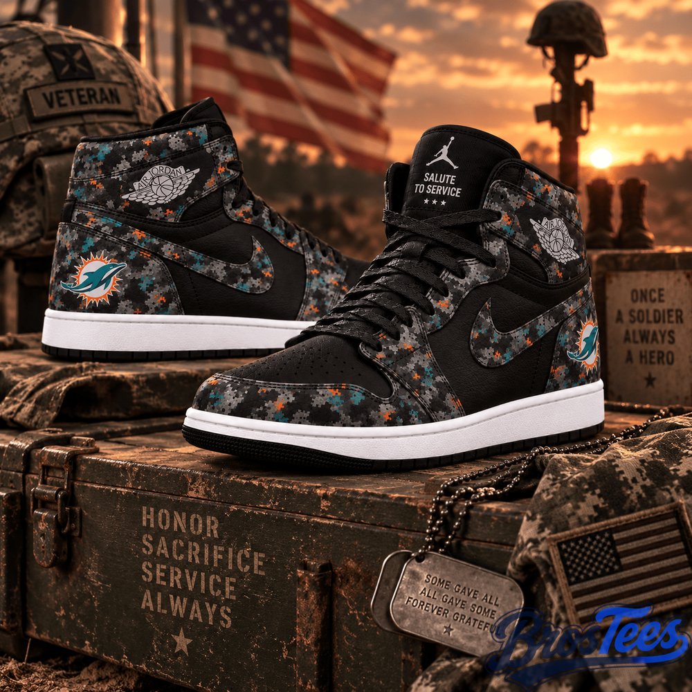 Miami Dolphins 2026 Salute to Service Black Camo AJ1 High Top Shoes