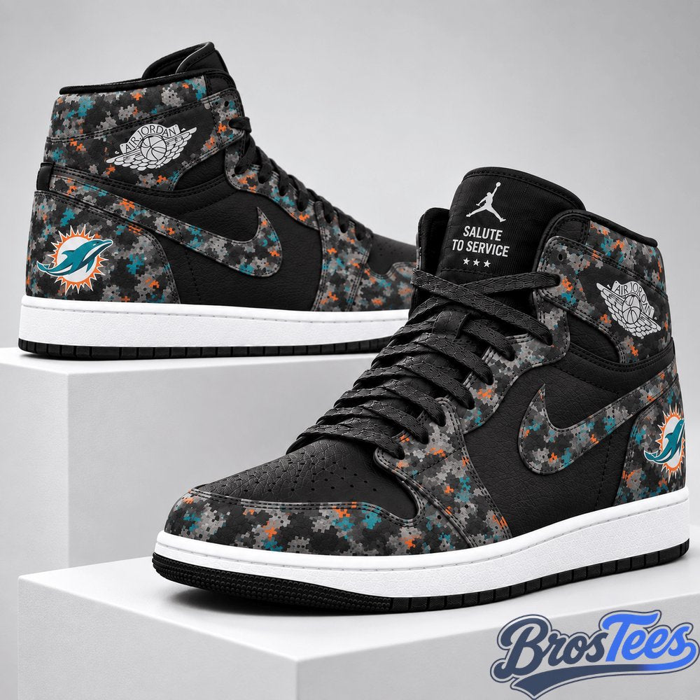 Miami Dolphins 2026 Salute to Service Black Camo AJ1 High Top Shoes