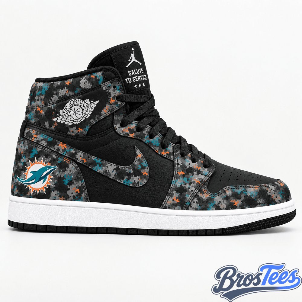 Miami Dolphins 2026 Salute to Service Black Camo AJ1 High Top Shoes
