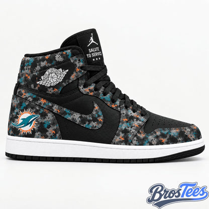 Miami Dolphins 2026 Salute to Service Black Camo AJ1 High Top Shoes