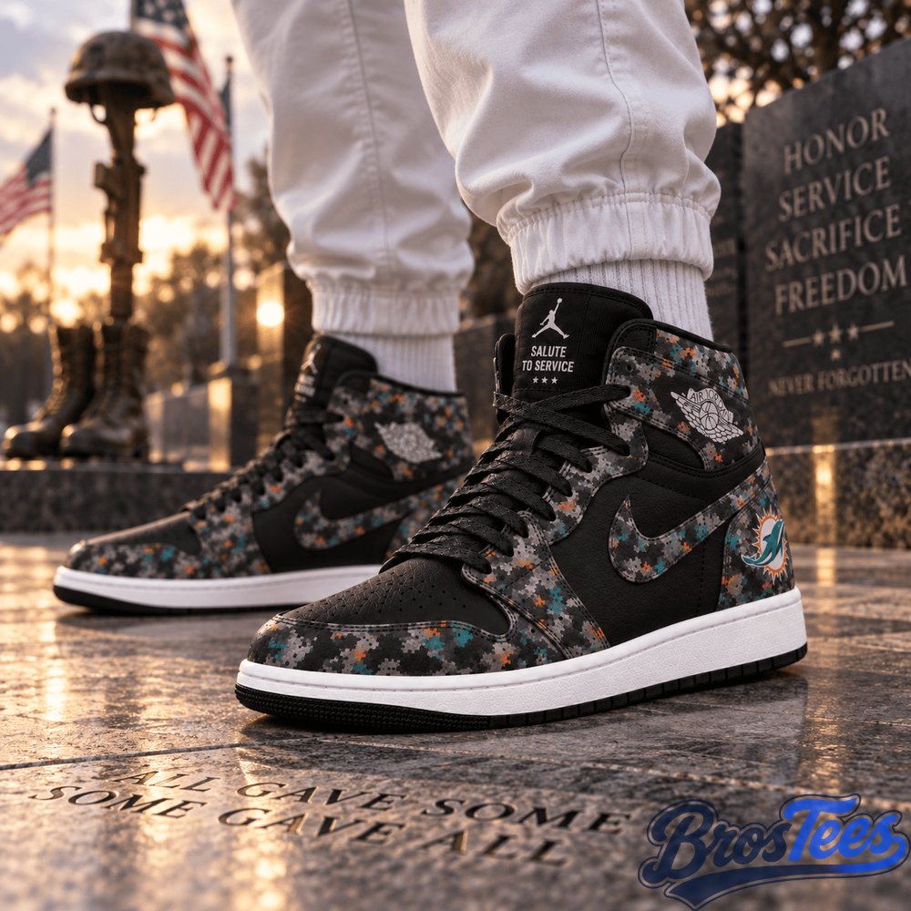 Miami Dolphins 2026 Salute to Service Black Camo AJ1 High Top Shoes