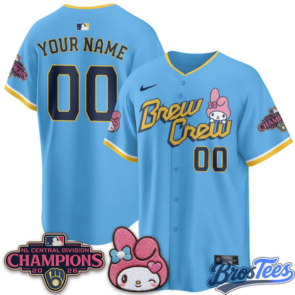 Milwaukee Brewers NL Central Champs x Pink Sanrio Friend Vapor Custom Jersey - Stitched
