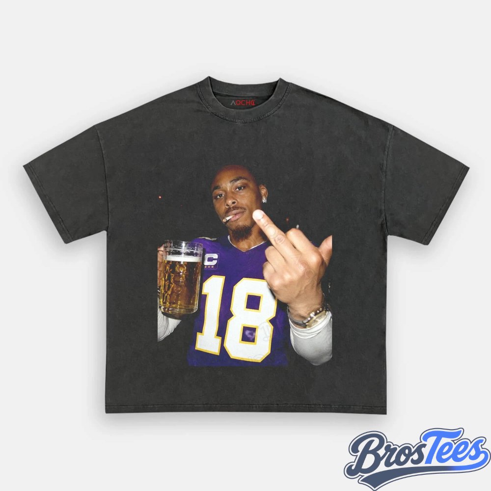 Minnesota Vikings Justin Jefferson Drinking & Middle Finger Tee