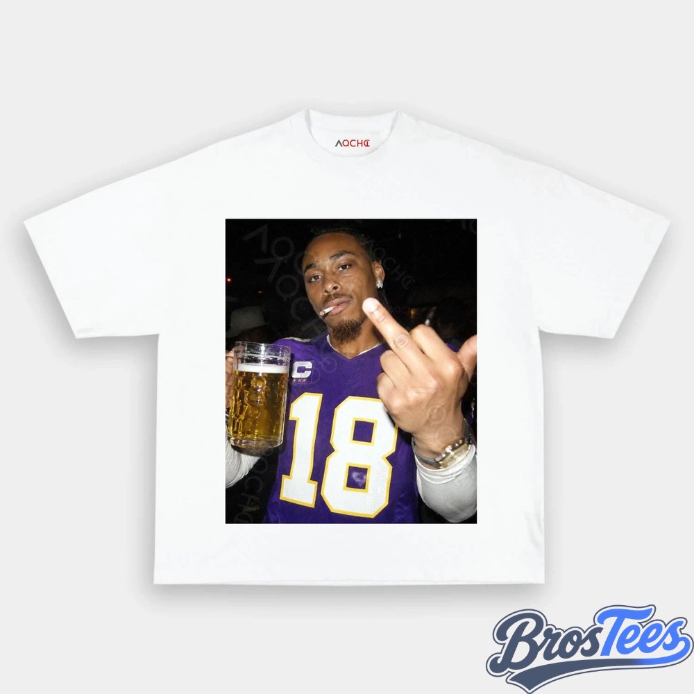 Minnesota Vikings Justin Jefferson Drinking & Middle Finger Tee
