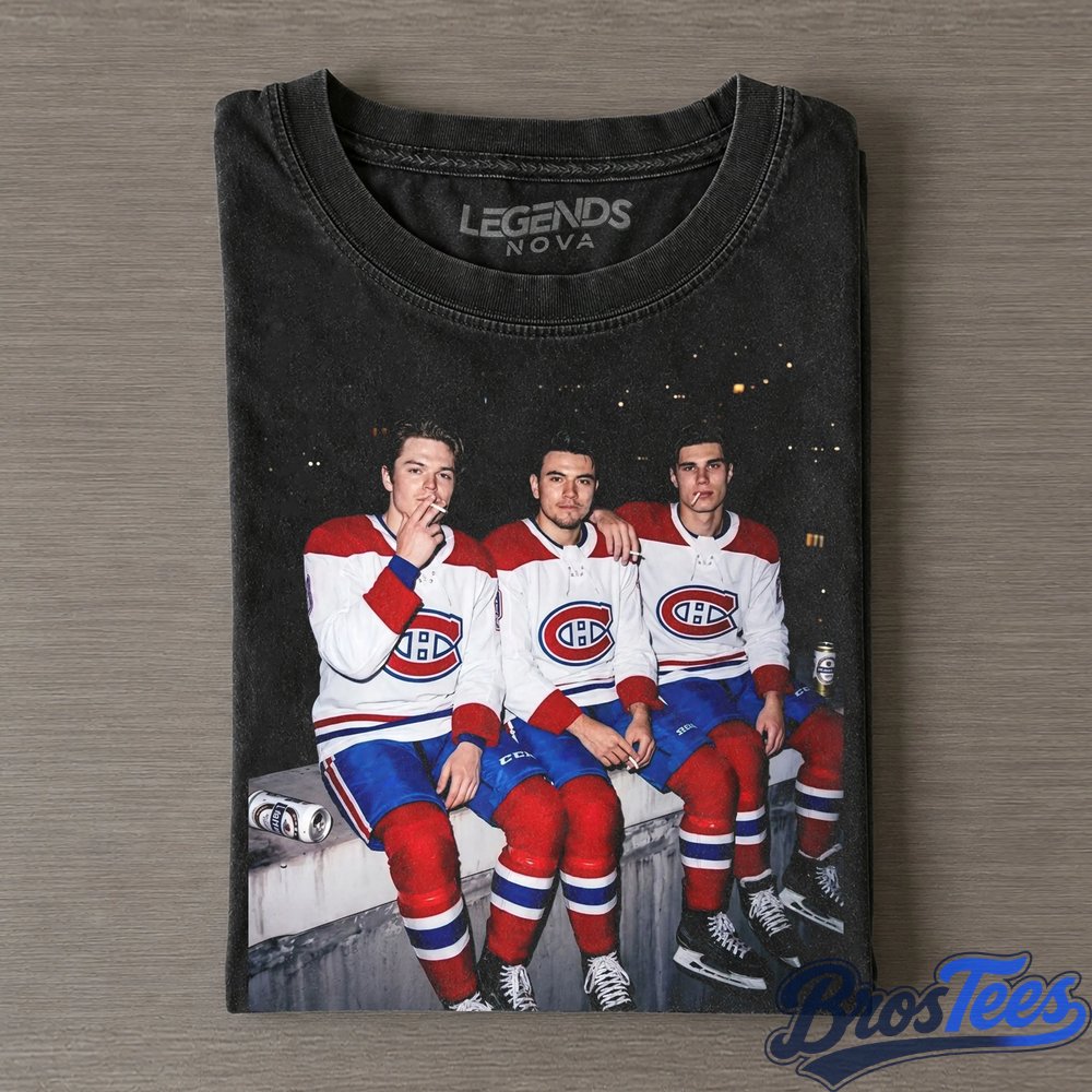 Montreal Canadiens Cole Caufield Nick Suzuki and Juraj Slafkovsky Smoking and Drinking Tee