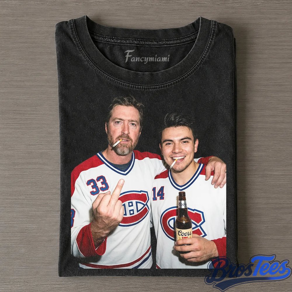 Montreal Canadiens Patrick Roy and Nick Suzuki Smoking Drinking Beer and Middle Finger Tee