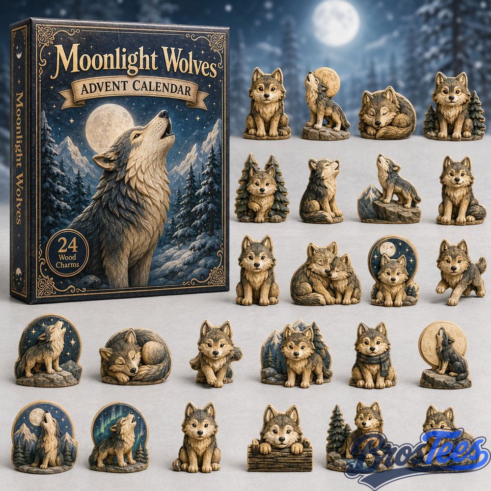 Moonlight Wolves Realm Advent Calendar 2026 - 24-Day Countdown, Wooden Charms