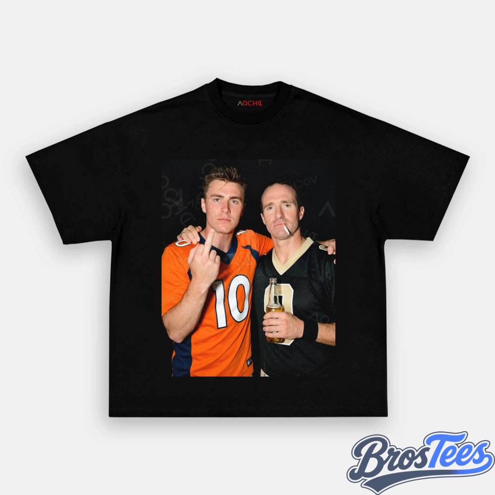 NFL Bo Nix & Drew Brees Drinking & Middle Finger Tee