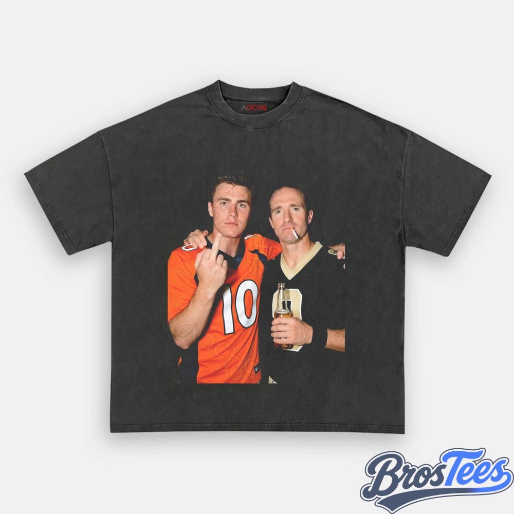 NFL Bo Nix & Drew Brees Drinking & Middle Finger Tee