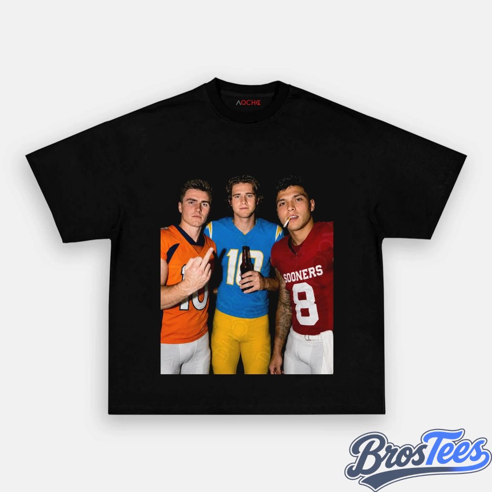 NFL Bo Nix, Justin Herbert & Dillon Gabriel Drinking & Middle Finger Tee