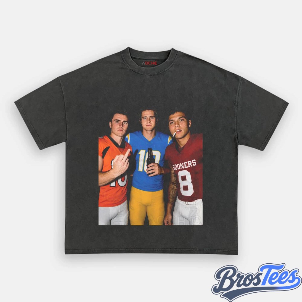 NFL Bo Nix, Justin Herbert & Dillon Gabriel Drinking & Middle Finger Tee