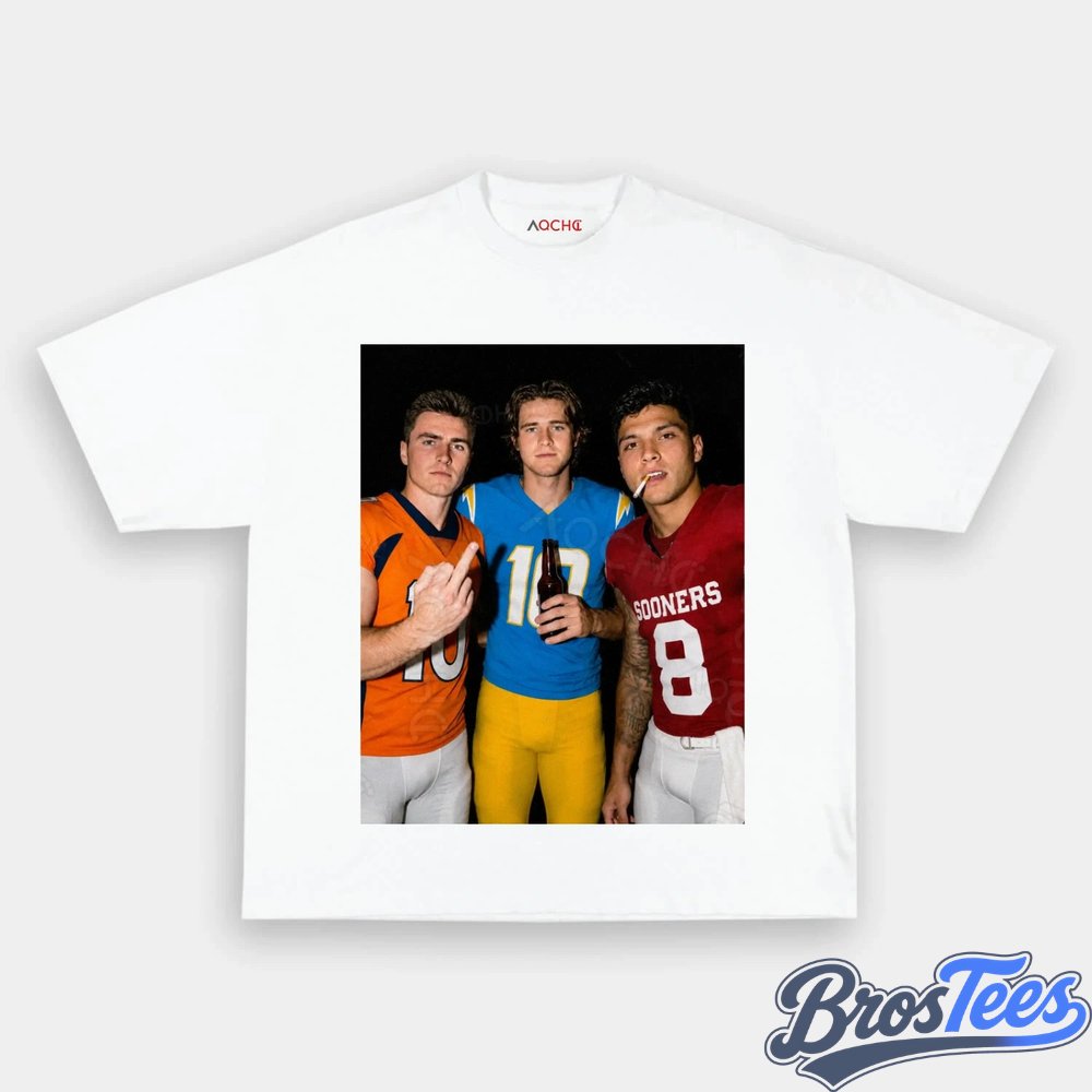 NFL Bo Nix, Justin Herbert & Dillon Gabriel Drinking & Middle Finger Tee