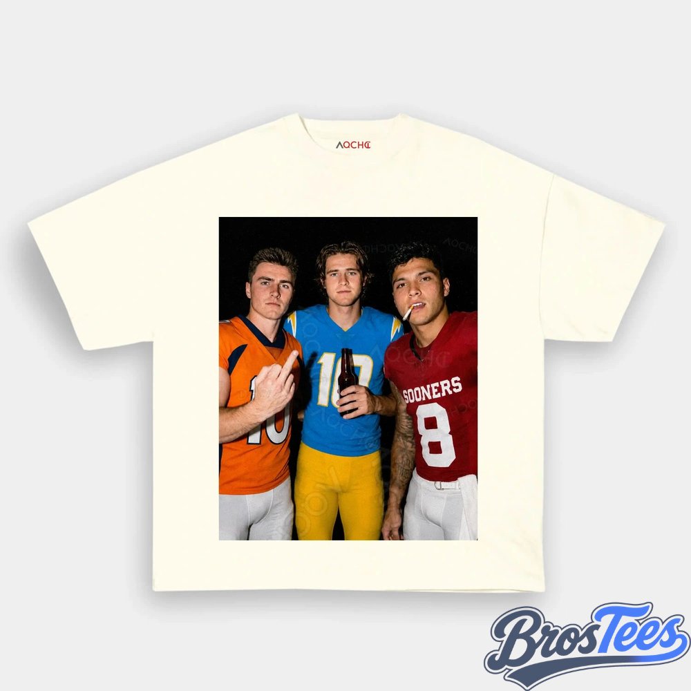 NFL Bo Nix, Justin Herbert & Dillon Gabriel Drinking & Middle Finger Tee