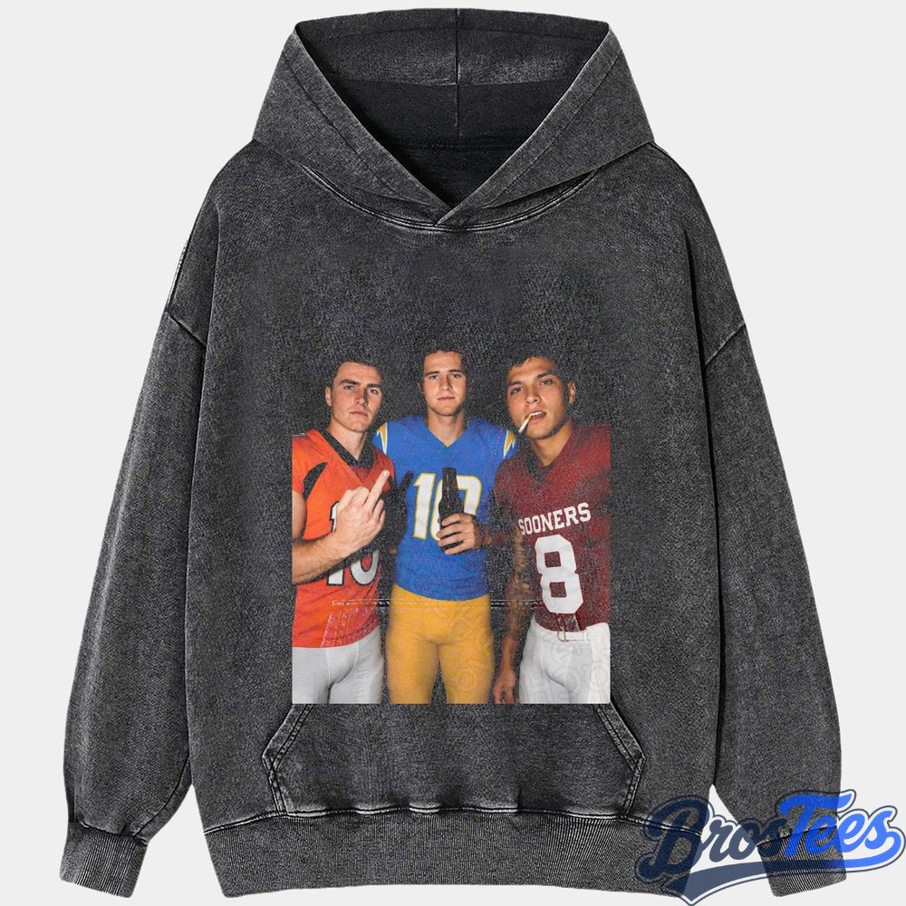 NFL Bo Nix, Justin Herbert & Dillon Gabriel Drinking & Middle Finger Tee