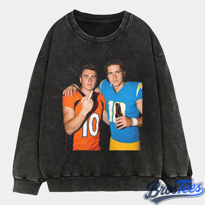 NFL Bo Nix & Justin Herbert Drinking & Middle Finger Tee