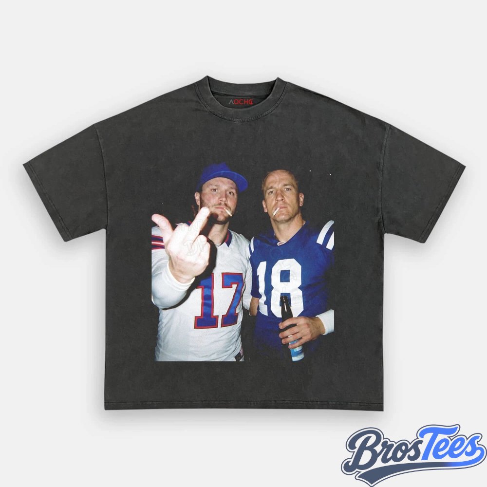 NFL Josh Allen & Peyton Manning Drinking & Middle Finger Tee