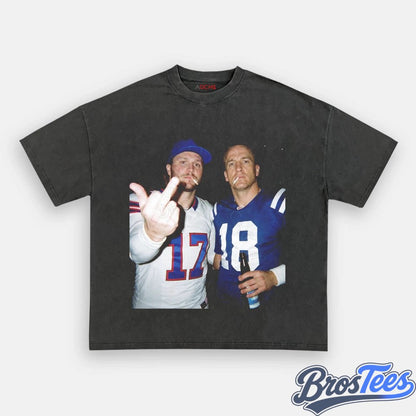 NFL Josh Allen & Peyton Manning Drinking & Middle Finger Tee