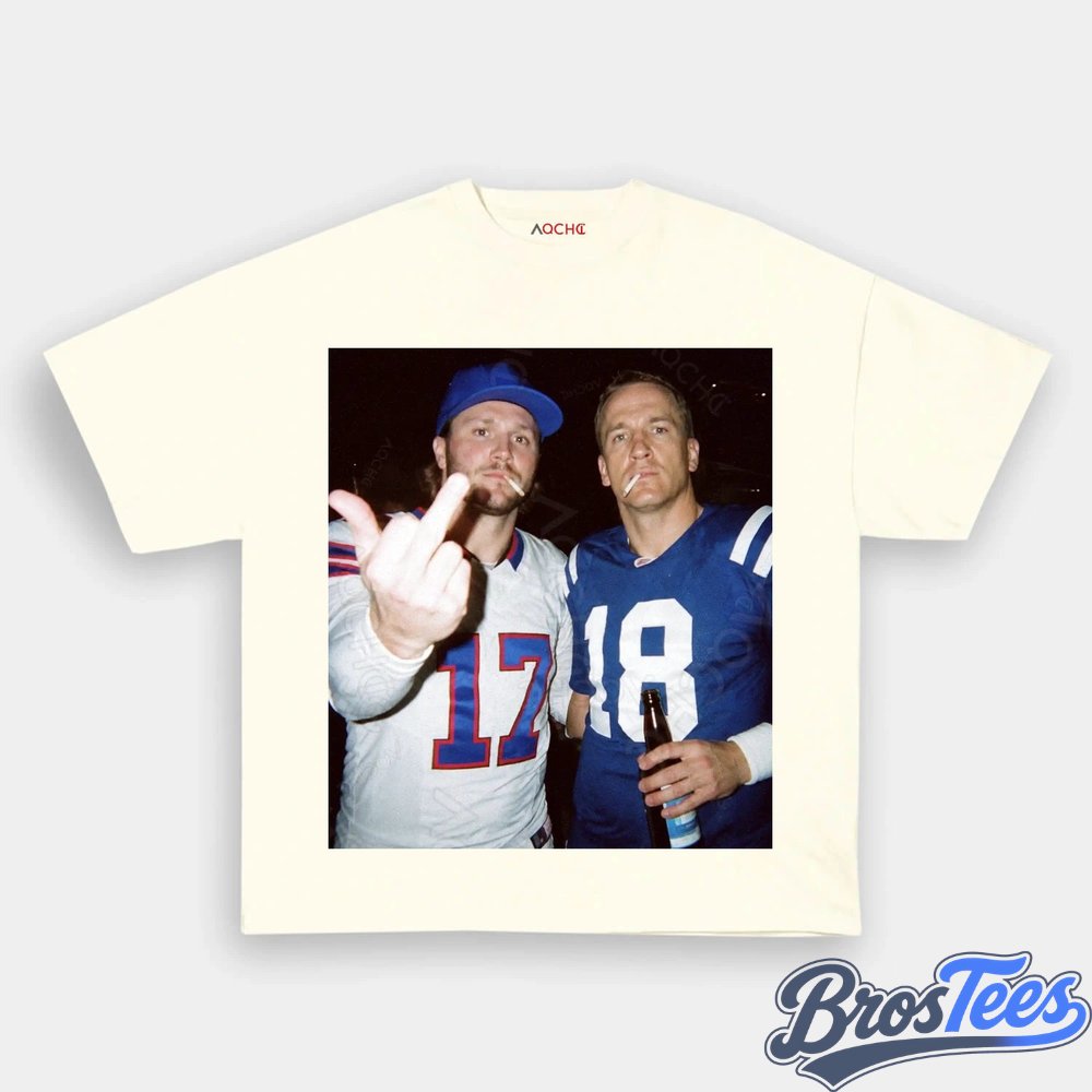 NFL Josh Allen & Peyton Manning Drinking & Middle Finger Tee
