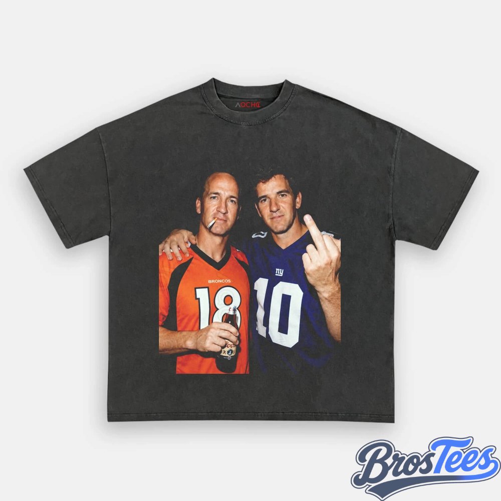 NFL Peyton Manning & Eli Manning Drinking & Middle Finger Tee