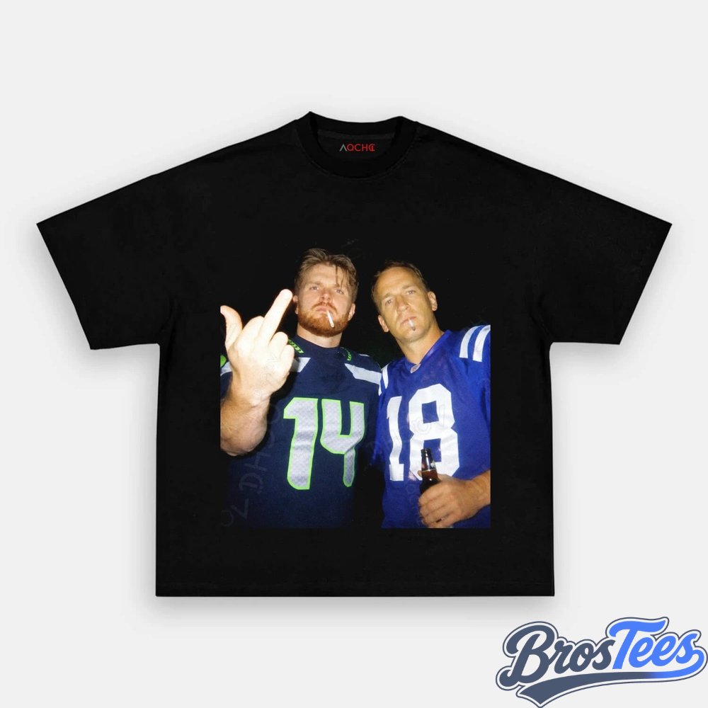 NFL Sam Darnold & Peyton Manning Drinking & Middle Finger Tee