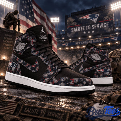 New England Patriots 2026 Salute to Service Black Camo AJ1 High Top Shoes