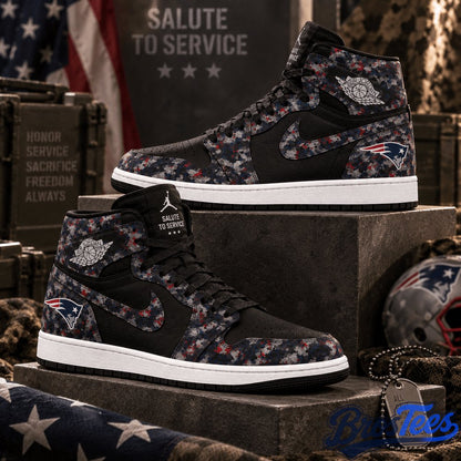 New England Patriots 2026 Salute to Service Black Camo AJ1 High Top Shoes