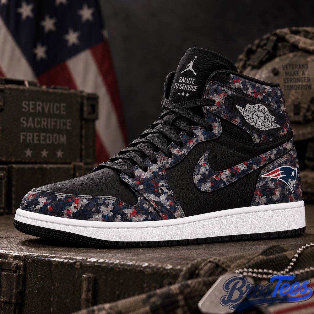 New England Patriots 2026 Salute to Service Black Camo AJ1 High Top Shoes