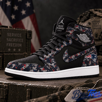 New England Patriots 2026 Salute to Service Black Camo AJ1 High Top Shoes