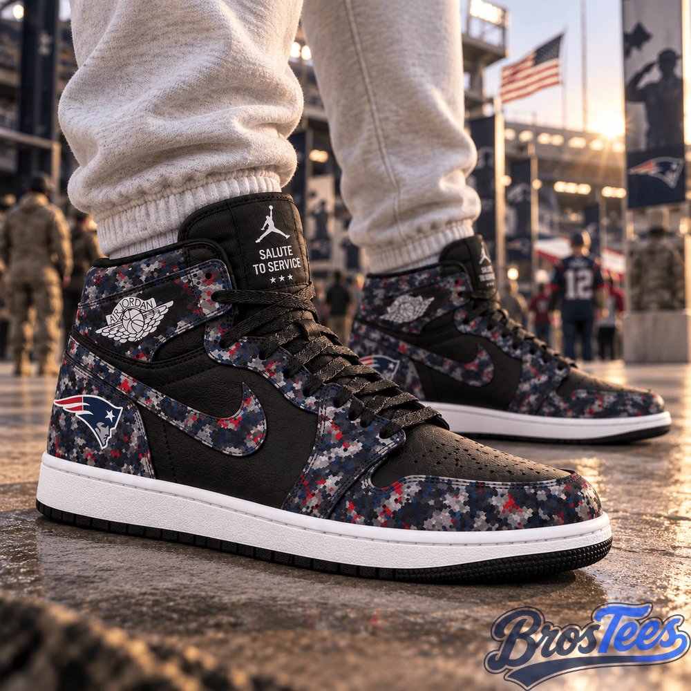 New England Patriots 2026 Salute to Service Black Camo AJ1 High Top Shoes
