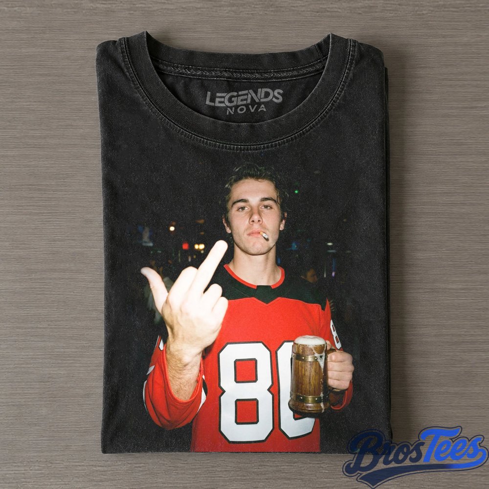 New Jersey Devils Jack Hughes Drinking Beer and Middle Finger Tee
