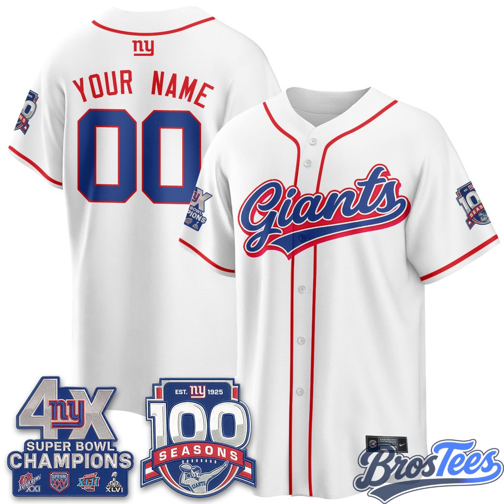 New York Giants 4X Champs & 100 Anniversary Custom Baseball Jersey
