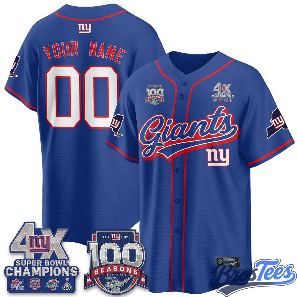 New York Giants 4X Champs & 100 Anniversary Vapor Baseball Custom Jersey- Stitched