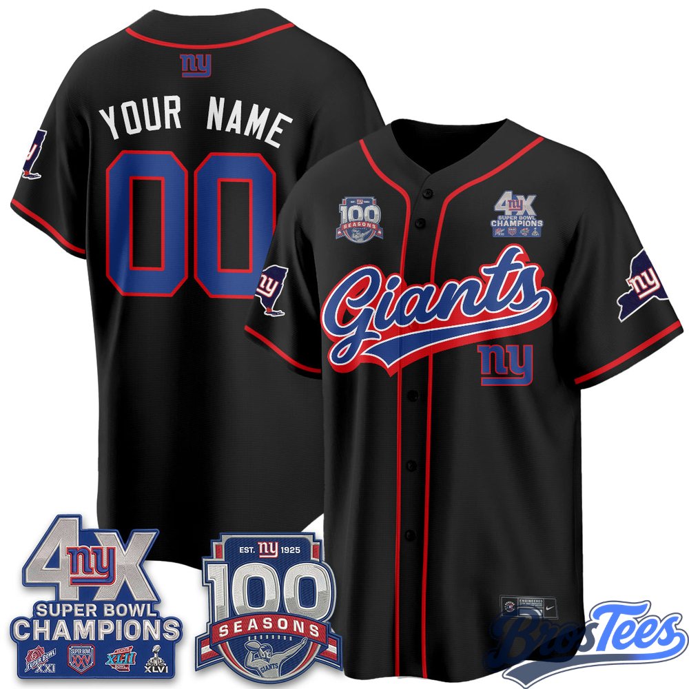 New York Giants 4X Champs & 100 Anniversary Vapor Baseball Custom Jersey- Stitched
