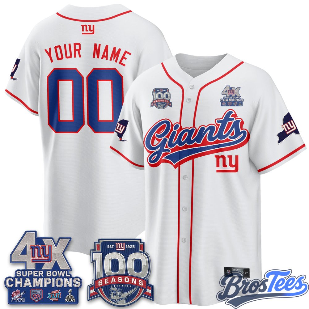 New York Giants 4X Champs & 100 Anniversary Vapor Baseball Custom Jersey- Stitched