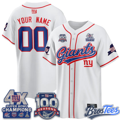 New York Giants 4X Champs & 100 Anniversary Vapor Baseball Custom Jersey- Stitched