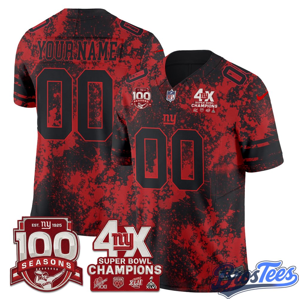 New York Giants 4X Champs Blood Splash Edition Vapor Custom Jersey - Stitched