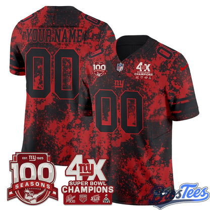 New York Giants 4X Champs Blood Splash Edition Vapor Custom Jersey - Stitched