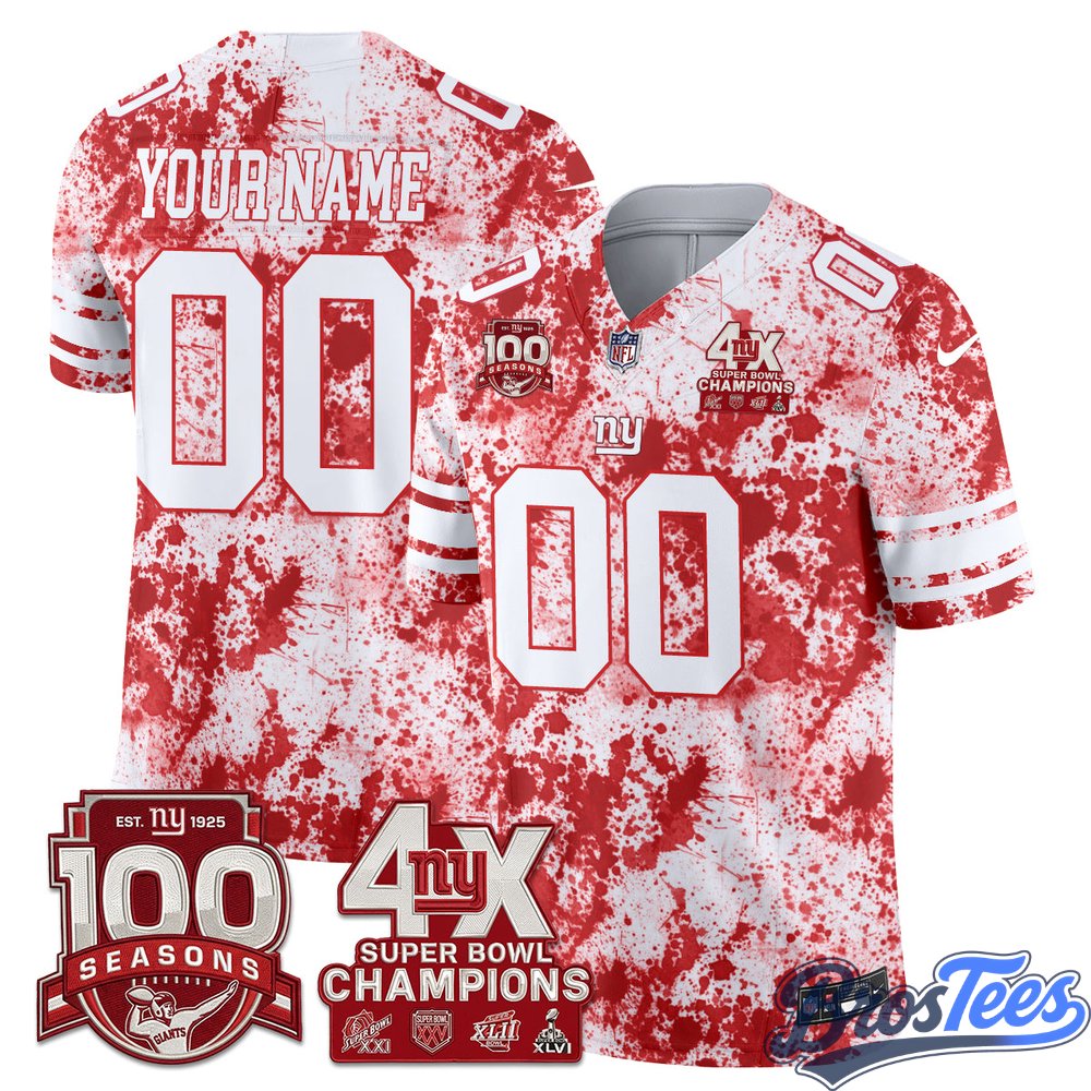 New York Giants 4X Champs Blood Splash Edition Vapor Custom Jersey - Stitched
